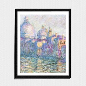Art Print, Pastel-Tone Waterfront Cityscape Impressionist Painting
